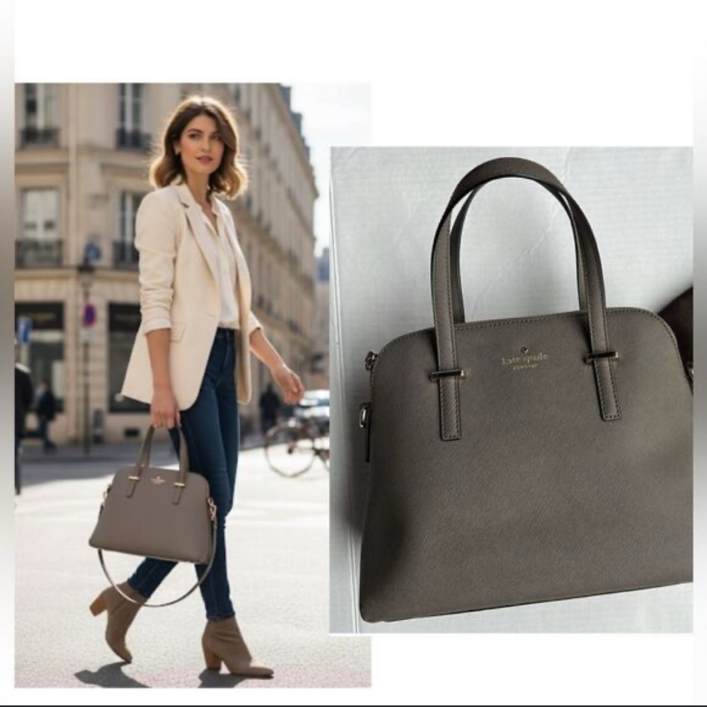Kate Spade ♠️ Cedar Street Maise Satchel Handbag Elegant Gray Leather used 2x